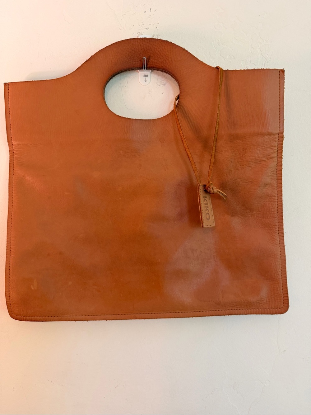 Kiko Cognac Leather Tote with Oval Cutout Handles